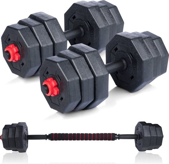 Umbro Halterset - 20 KG - Verstelbare Dumbells en Barbell - Gewichten van 1.25 KG, 1.5KG en 2KG - Kunststof