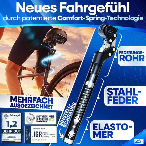 Nextcover ComfortSet MAX - Fietszadel + Verende Zadelpen - E-Bike/Sport - Zwart