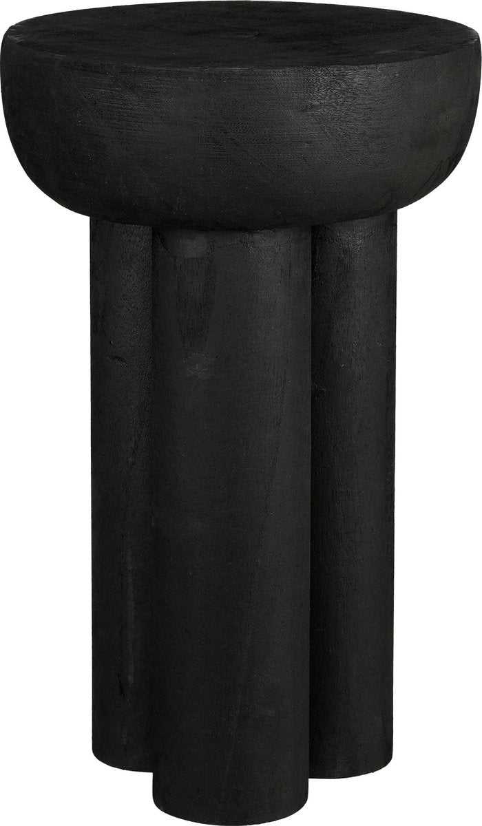 Mica Decorations Latty Bijzettafel – Ø30 x H50 cm – Massief Paulownia Hout – Zwart – Industrieel Design