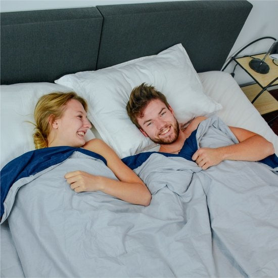 Hoes voor de verzwaringsdeken van EL-Life | Voor de 7kg en 9kg variant van 150x200cm | Gemaakt van 100% biologisch katoen | Blauw & grijs