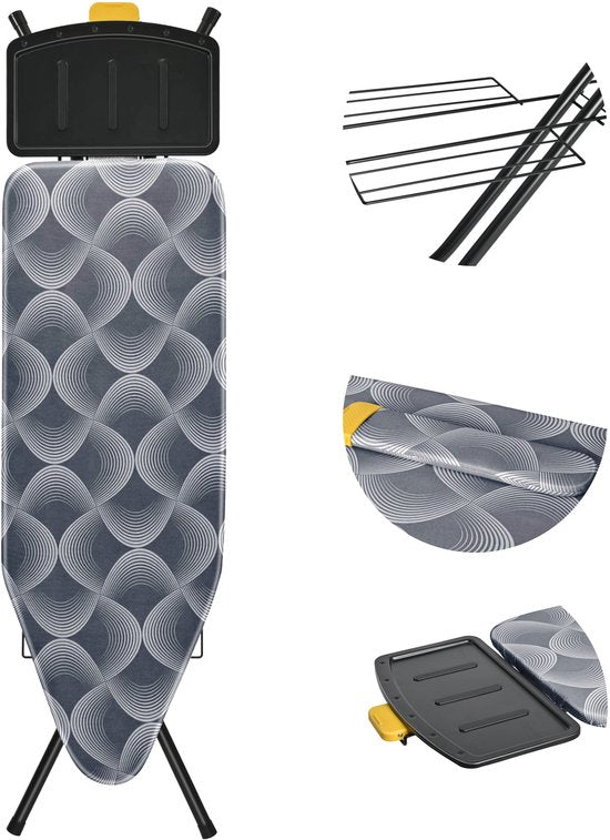 STAUS&BACH Strijkplank X - voor Stoomgenerator - 122 x 43,5 cm - Inclusief mouwplankje en opvouwrek - 76 - 96 cm in hoogte verstelbaar - Met stoomunithouder stoomstrijkijzer - Donkergrijs - Ironiq Pro