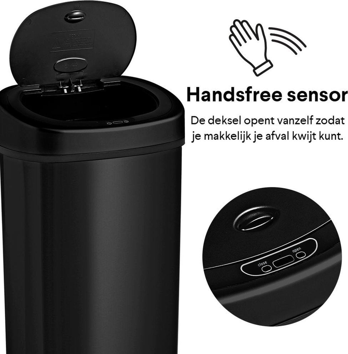 Homra FONIX Prullenbak met Sensor Zwart 50 liter - Automatische Soft Close Deksel - 50L - Zwarte Afvalemmer - Infrarood Sensor - Vuilnisbak met Elektrische Deksel - Sensorbediening - Vingerafdrukvrij - Vuilafstotend - Zwarte Keuken en Kantoor Vuilbak