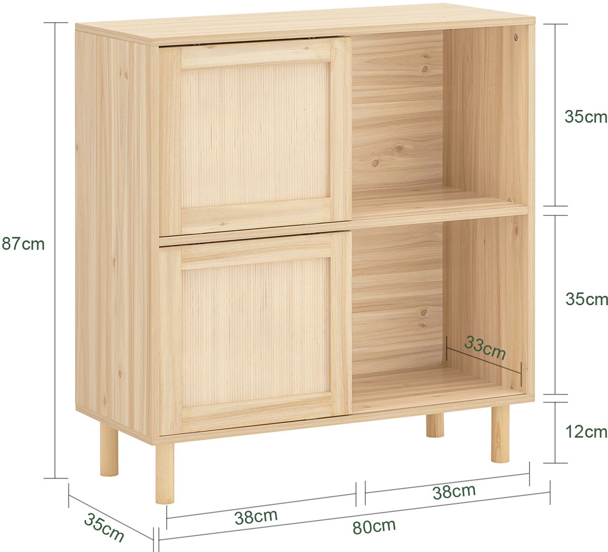 SoBuy Dressoir / Buffetkast met 2 Schuifdeuren en Wieltjes – Houten Opberger – 80×35×87 cm – Naturel