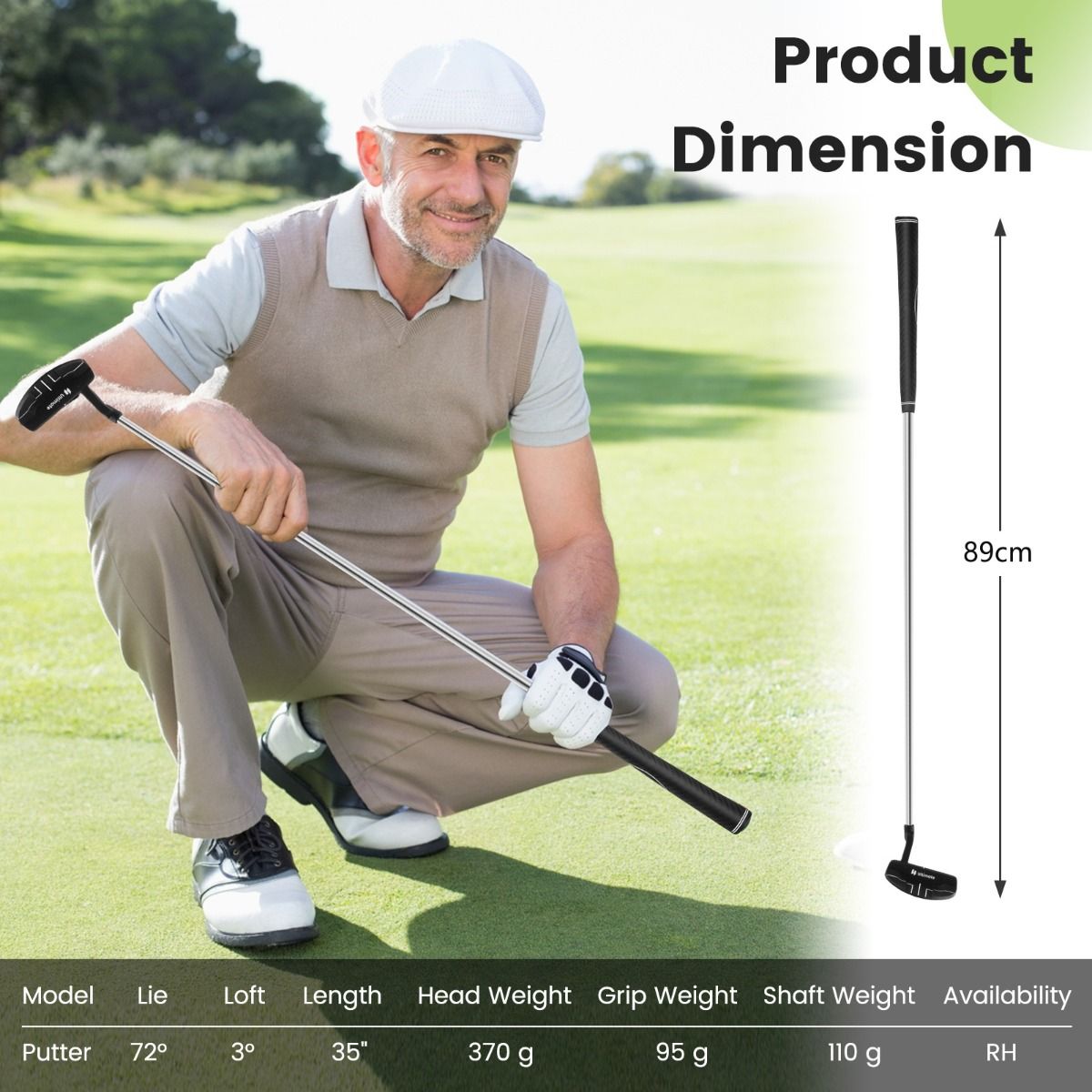 Coast Golfputter - malletkop - antislip handgreep - 89 cm - zwart