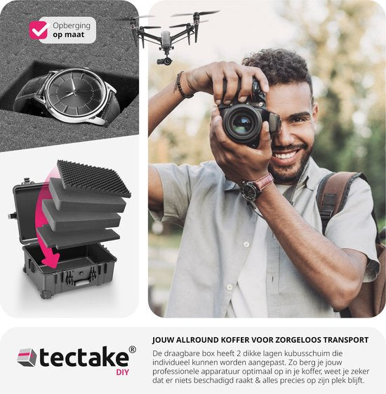 tectake® - Transportkoffer verrijdbaar met telescoopgreep - Fotokoffer - Camerakoffer 45 x 26 x 58 cm - 2 kliksluitingen - Mogelijkheid voor afsluiten met hangslot