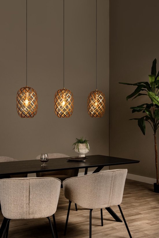 Lucide Wolfram Industriële Hanglamp – 3 Lichtpunten – Verstelbare Hoogte 40–155 cm – LED Geschikt – 110 × 25 × 150 cm – Mat Goud / Messing