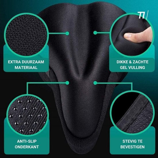 TIKKENS® Zadelhoes Fiets Gel 3D - Regenhoes Waterdicht - Fietszadeldek Silicone - Zitkussen - Fietszadelhoes - Zwart