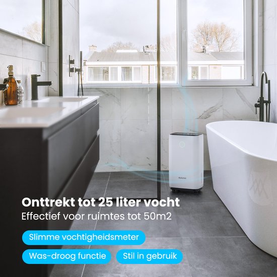 Auronic Luchtontvochtiger - Compact Series - 25L per dag - Was-droog functie - Slaapkamer, Badkamer en Woonkamer - Wit