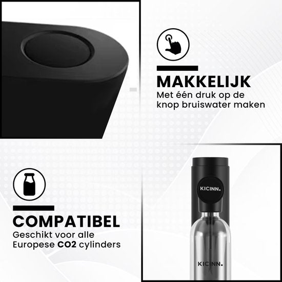 Kicinn Bruiswatertoestel - Bruiswatermaker - Sodamaker - incl. PET bruisfles - Zwart