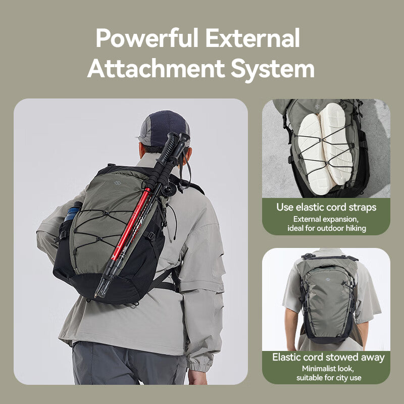 J.ZAO ochama×J.ZAO sportserie wandelrugzak voor buitengebruik, 25 l, ademende rugondersteuning, bewolkt groen