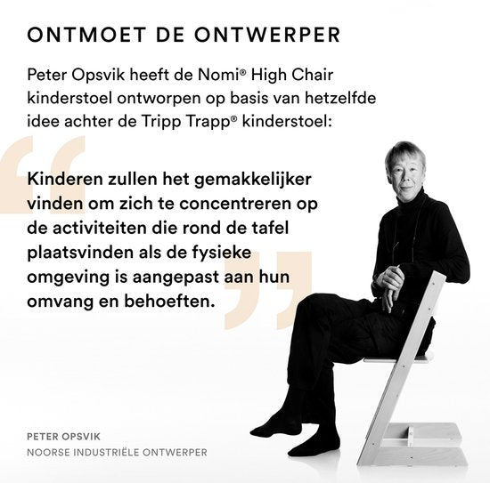 Stokke Nomi stoel, walnoot / zwart - Stimuleert actief zitten - Zonder gereedschap te verstellen - Inclusief stabiele voetsteun en anti-kantelwielen - Kan tot 150 kg dragen
