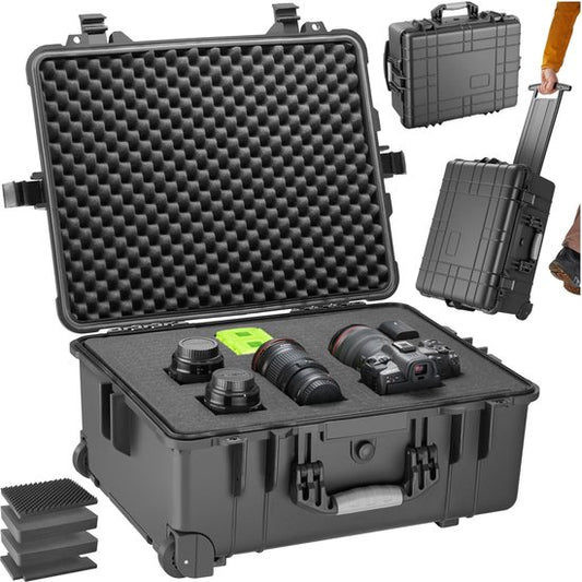 tectake® - Transportkoffer verrijdbaar met telescoopgreep - Fotokoffer - Camerakoffer 45 x 26 x 58 cm - 2 kliksluitingen - Mogelijkheid voor afsluiten met hangslot
