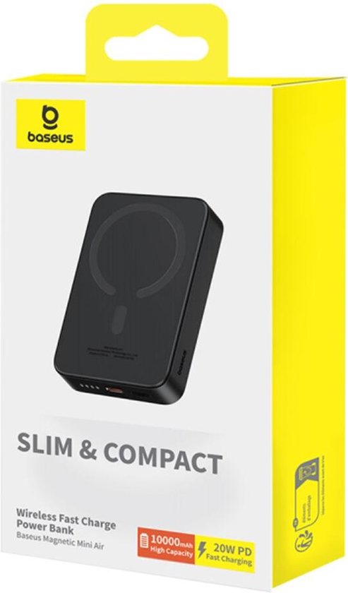 Baseus Mini 10.000 mAh Powerbank Zwart | Compact Met MagSafe & Fast Charge | 20W USB-C | Geschikt voor Apple iPhone en andere smartphones