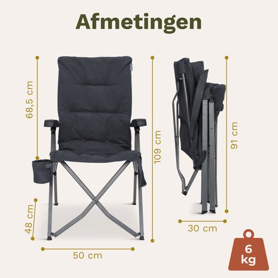 TRVLMORE Campingstoel Luxe - Opvouwbaar - 150KG Draagvermogen - Incl. Draagtas - Klapstoel - Kampeerstoel - Vouwstoel - Grijs