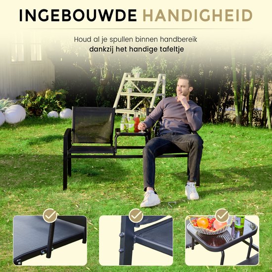 O'DADDY® Tuinbank - Tuinbankjes Weerbestendig - Tuinbanken - Tuin Bank - Tuinbank met Tafel - Buitenbank - Voor 2 Personen - 142 x 57 x 82 cm - Metaal - Zwart