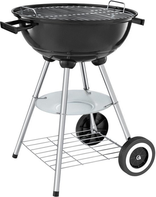 tectake® Houtskool Barbecue - Kogel BBQ - Ø 41,5 cm Grillplaat - Grill met 2 Wielen - Smoker met Deksel - Rond - Zwart - Metaal