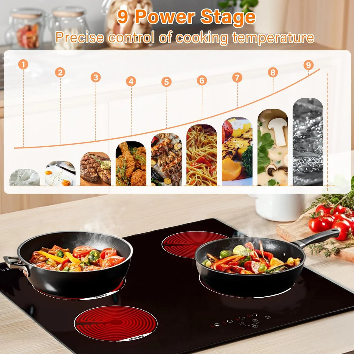 Topwish Inbouw Keramische Kookplaat 4 Zones - 60 cm - 6600W - Touch Bediening - Kinderslot
