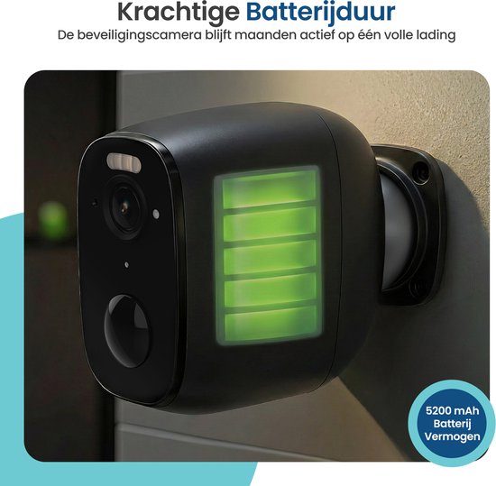 Gologi Draadloze Beveiligingscamera voor Buiten en Binnen - Bewakingscamera met Accu 5200 mAh - USB-C Oplaadbaar - Nightvision - Bewegingsdetectie - Magnetische Montage - 5MP HD Camera WiFi met App - Security Camera - Zwart