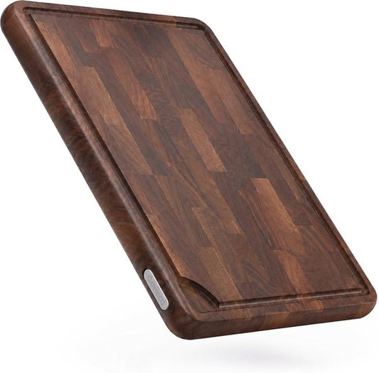 Deleca Walnoot Kopshouten Snijplank met Sapgeul - Hakblok Hout - Anti-slip / Handgrepen – Signature Amerikaans Walnoten Kopshout - 43x33x3 cm