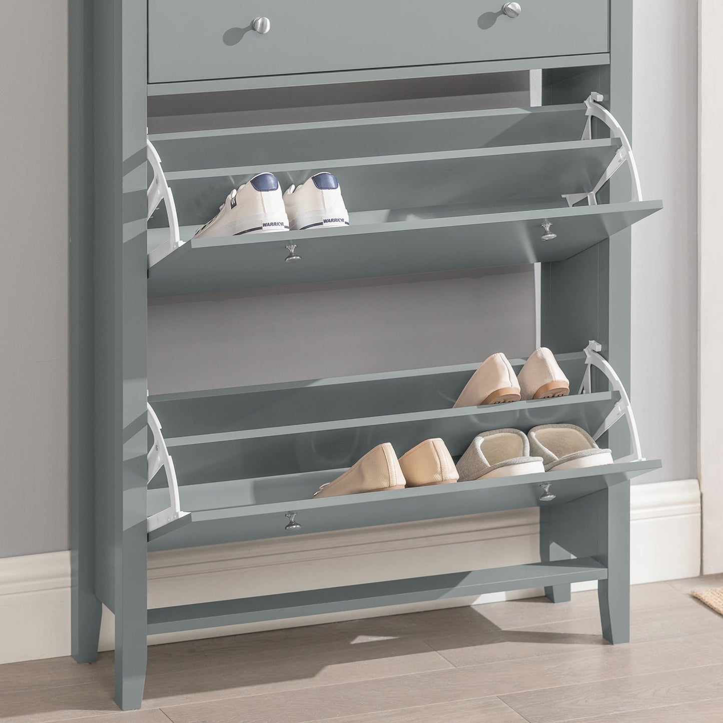 SoBuy FSR89-HG Schoenenkast met 2 Kleppen en 1 Lade - 80 x 25 x 108 cm - Grijs
