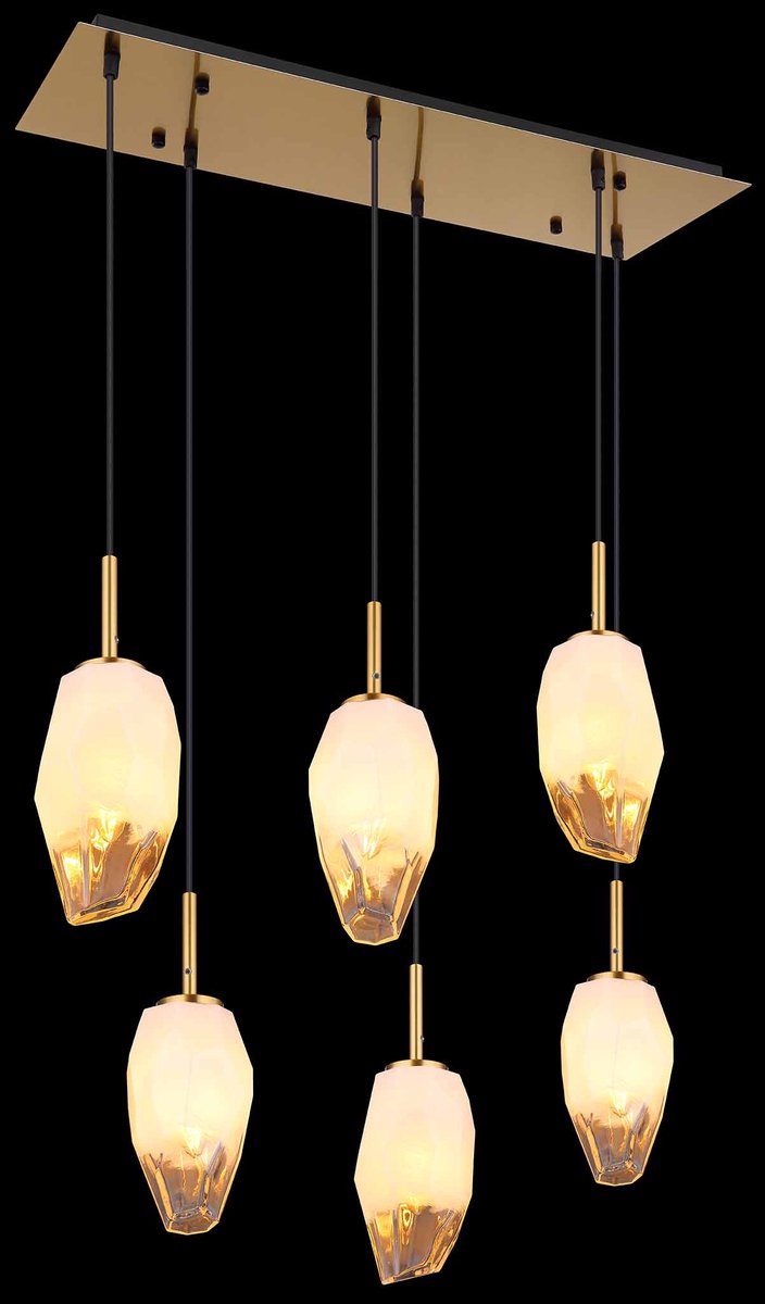 Globo - Barcley Hanglamp - Messing Metaal - Opaal & Helder Glas - Klassiek Design - E14 Fitting - In Hoogte Verstelbaar