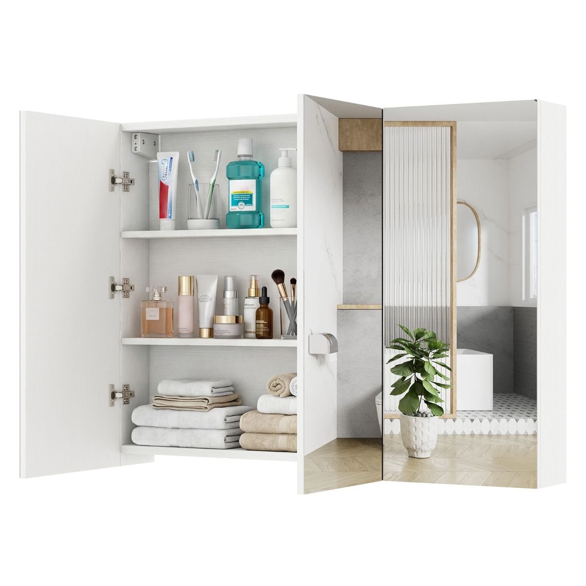 Coast Badkamer Wandspiegelkast - drie deuren - 6 vakken - wit - 87 x 65 x 12,5 cm