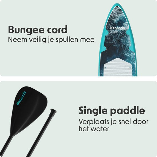 LifeGoods SUP Board Touring - 165 KG Draagkracht - 365 x 76 cm - Opblaasbaar - Compleet Sup pakket - Donkerblauw