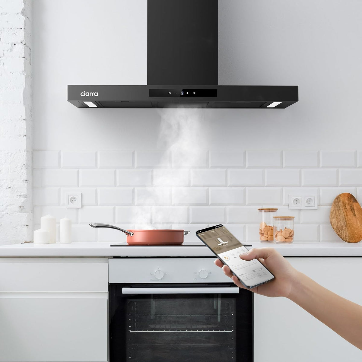 Ciarra CBCB9102-P afzuigkap - 90 cm - Zwart - Wifi en touchbediening