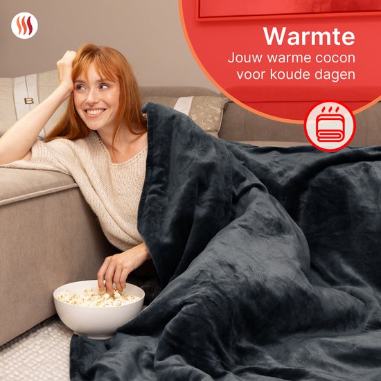 Seranova Elektrische Deken XXL - 180x160 cm - 2 persoons Bovendeken - Warmtedeken - Dubbelzijdig - Fleece Sherpa - Antraciet Grijs