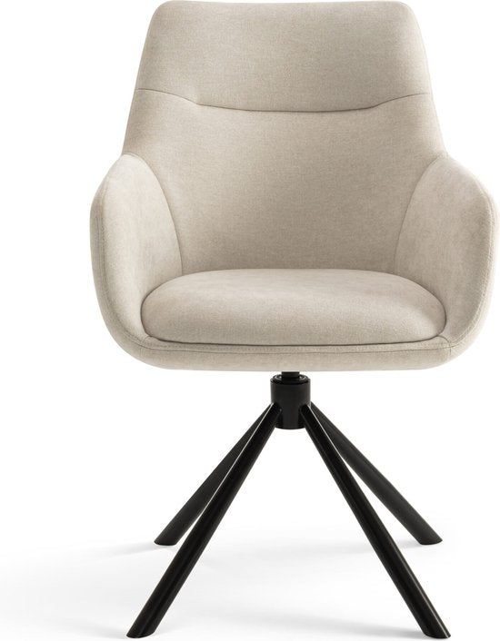 Furnihaus Olivia Draaibare Eetkamerstoel – Met Armleuning – Beige – Comfortabele Stoffen Design Stoel voor Eetkamer of Woonkamer