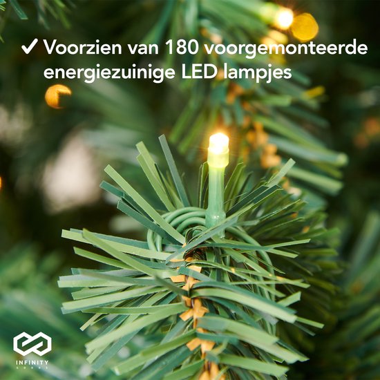 Infinity Goods Kunstkerstboom Met LED Verlichting - 210 cm - Realistische Kunststof Kerstboom - Metalen Standaard - Groen