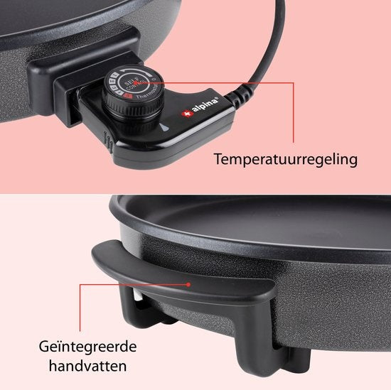 alpina Elektrische Hapjespan - Partypan - Anti-aanbak - 1500 Watt - Temperatuurregelaar - Ø 40 cm
