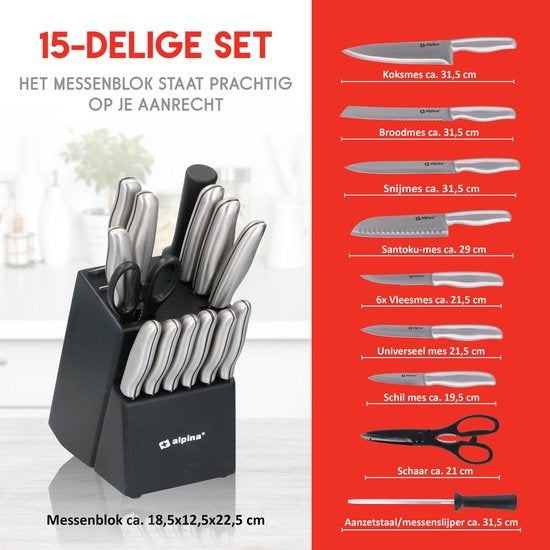 alpina Messenset - Messenblok - 15-delig - RVS - Zwart/ Zilver