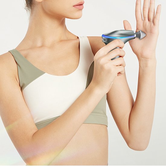 SKG - Draadloze Massage Gun – 5 Snelheden, Verwarming & 4 Wisselbare Koppen - F7-E - Grijs