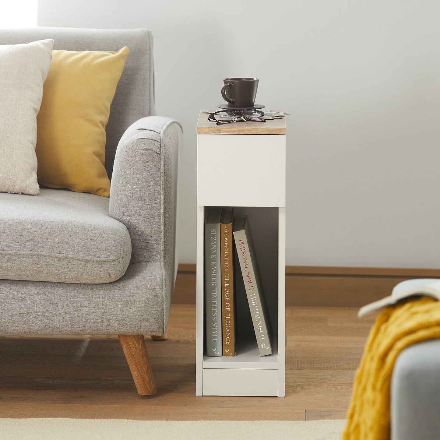SoBuy Nachtkastje – 1 Lade & Open Ruimte – Wit – 20x35x60 cm