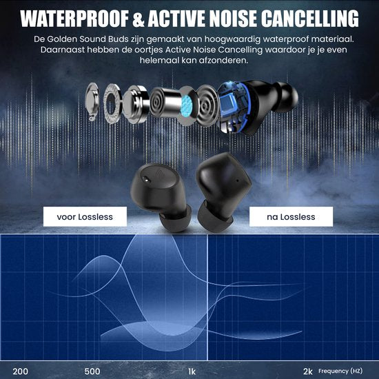 Draadloze Oordopjes met Noise Cancelling – 40u Batterij – Bluetooth Earbuds – Comfort Fit – Golden Sound Buds Pro