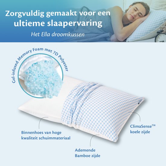 EL-Life Hoofdkussen Nekklachten 40 x 80 cm - Bamboe kussen - Traagschuim / Memory Foam vulling - Ergonomisch en Orthopedisch - Inclusief kussensloop