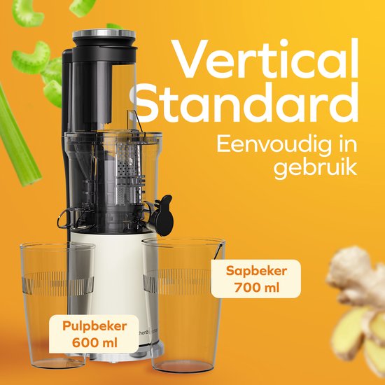 KitchenBrothers Slowjuicer - Verticaal - Juicer - Groenten en Fruitpers - 80 mm - 750 ml - Champagne
