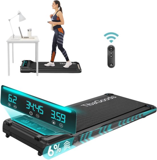 TibaGoods Loopband Inklapbaar - 1 t/m 6 km/u - Hardloopband voor thuis - Walking pad - Hometrainer - Hellingsfunctie 6% - Treadmill - Wandelband - Sport - Hardlopen - Voor onder het bureau