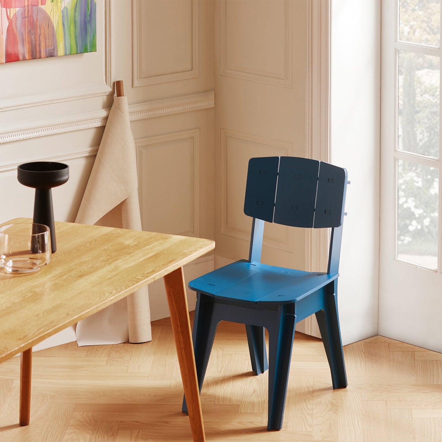 SoBuy HFST01-B Ergonomische Designstoel – Stijlvolle Houten Eetkamer- en Bureaustoel in Blauw