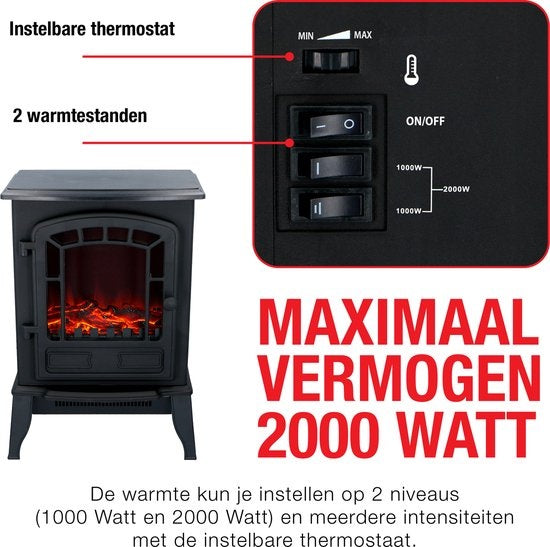 Classic Fire - Elektrische Sfeerhaard Torino - Elektrische Kachel - LED Vlammen - 2000W