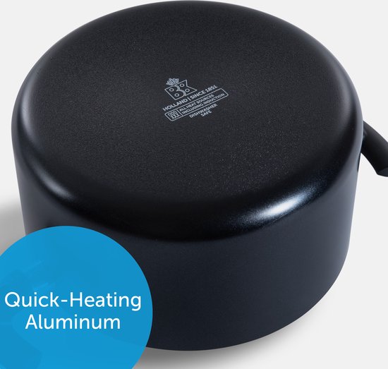 BK Vivid Keramische Antiaanbak Pannenset 13-delig - Ø16-28cm - Koekenpan - Hapjespan - PFAS-vrij – Inductie Pannenset – Ovenbestendig tot 160°C – Vaatwasserbestendig – Snelle opwarming – Koudgrepen - Zwart
