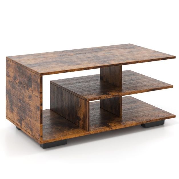 Coast Salontafel met 3 Niveaus – 90 x 50 x 42 cm – Naturel/Wit of Rustiek Bruin