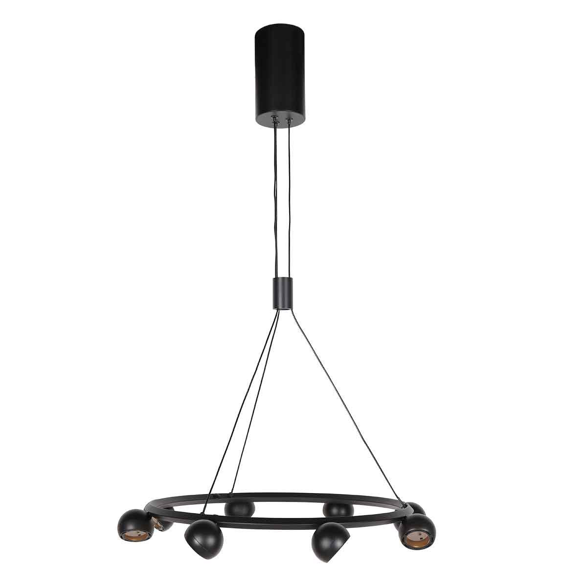 8-lichts zwarte ronde hanglamp Marcadore ø60 cm - Draaibaar, in hoogte verstelbaar, kunststof/metaal - Steinhauer