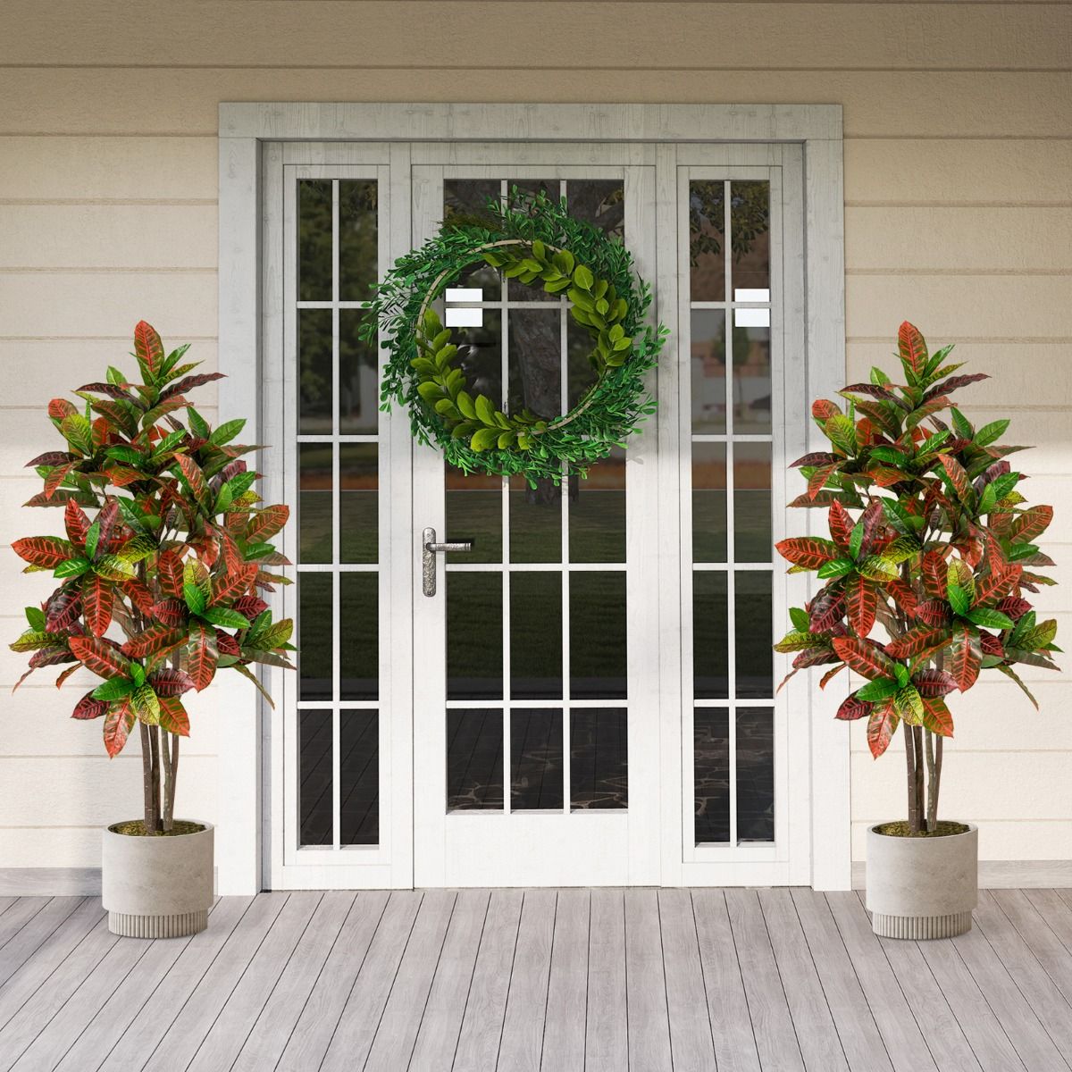 Coast Kunstplant Croton Palmboom - echte houten stam - kleurrijke bladeren - 150 cm