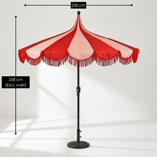 Mica Decorations Kim Gestreepte Parasol met Draagtas - Stokparasol 238 x Ø235 cm - Tuin of Balkonparasol - Polyester, Staal - Rood