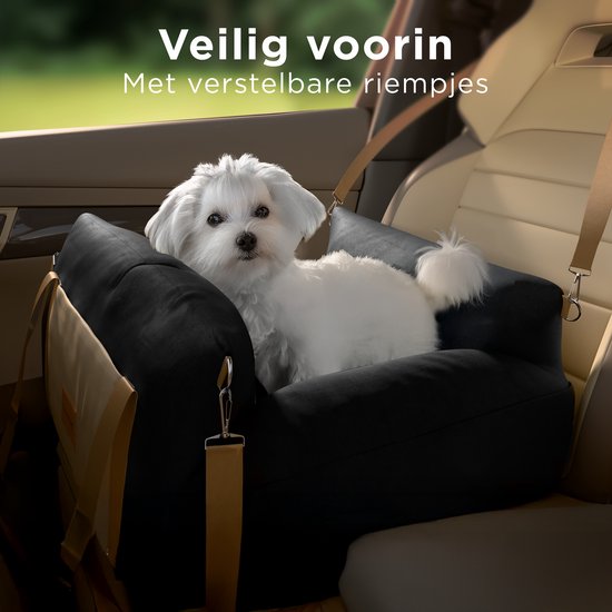 CozySense® Honden Autostoel - Hondenmand Auto voor Kleine Hond - Voorbank & Achterbank - Wasbare Hoes & Ook als Draagtas - Zwart/Beige