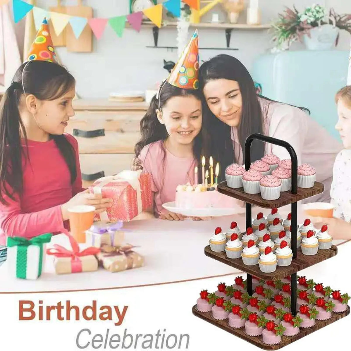 SRD Vierkante Cakestandaard – Imitatie Antiek Hout – Bruin – Hout