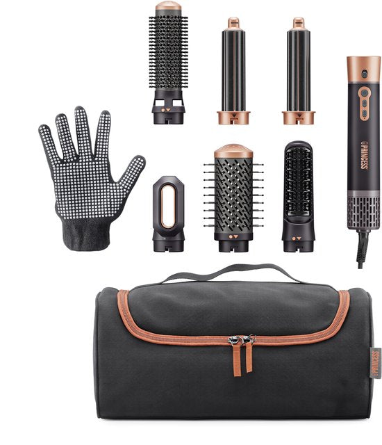 Princess Airstyler Plus 529215 – 6‑in‑1 Föhnborstel – 1000W – Met 6 opzetstukken – 3 Warmtestanden – 2 Snelheden – LED‑indicator