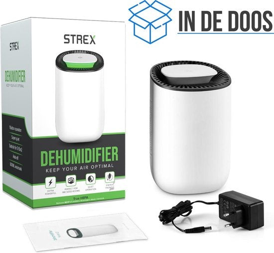 Strex Luchtontvochtiger – Stil & Compact – 600 ml/dag – Voor Huis, Slaapkamer & Kantoor - Wit